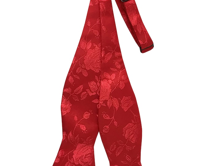 Handmade Self-Tie Bow Tie - Red Rose Satin Jacquard - Adult Men's and Boys Sizing - Crafted in the USA