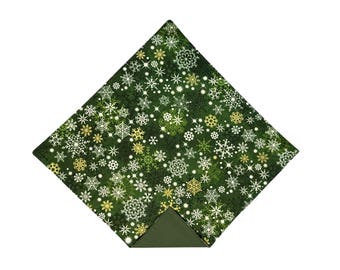 Holiday Pocket Square - Green Christmas Snowflakes - Cotton Handkerchief - Adult Mens Sizing - Handcrafted in the USA