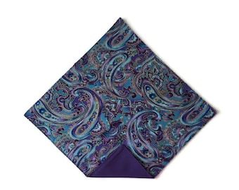 Handkerchief Pocket Square - Paisley Design in Purple & Turquoise - Adult Men's to Baby Sizing - Handcrafted in the USA