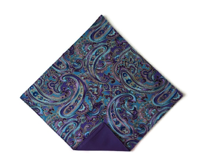 Handkerchief Pocket Square - Paisley Design in Purple & Turquoise - Adult Men's to Baby Sizing - Handcrafted in the USA