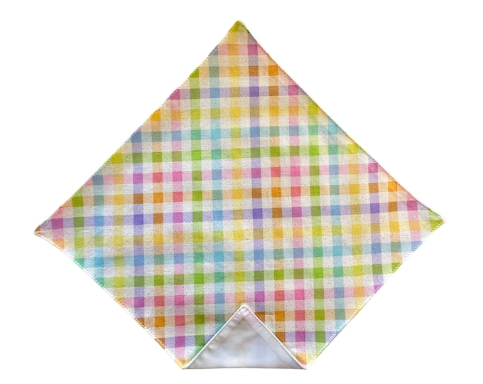 Handmade Handkerchief - Easter Holiday Muti-Colored Spring Plaid with Iridescent Sparkle Pocket Square - Adult Sizing