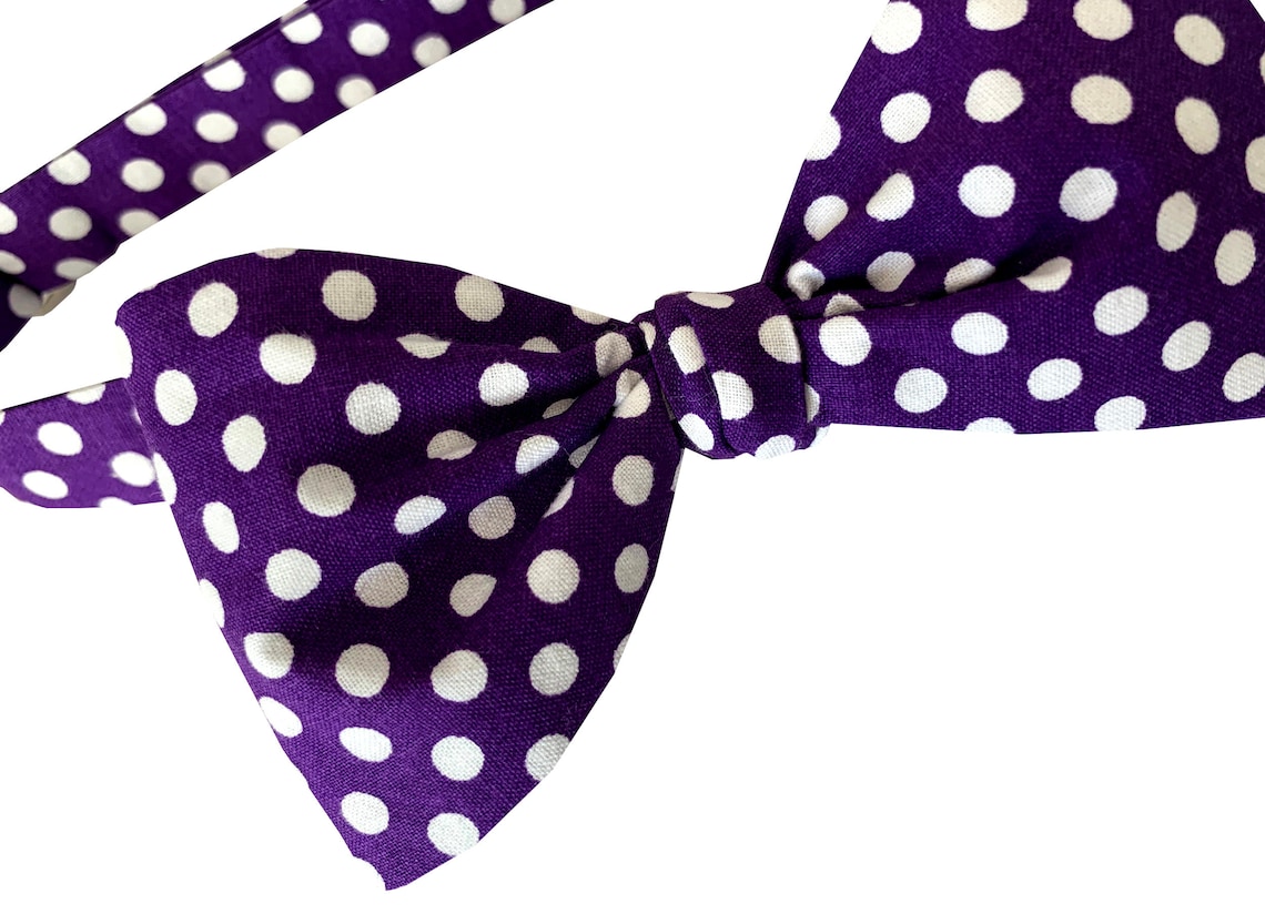 Handmade SelfTie Bow Tie Purple with White Polka Dot Design Etsy