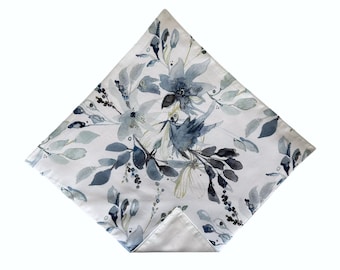 Wedding Pocket Square - Dusty Blue Floral - Cotton Handkerchief - Adult Men's Sizing - Handcrafted in the USA