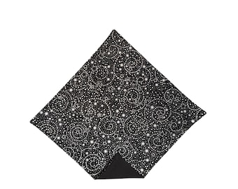 Pocket Square - Black Silver Stars - Handkerchief Cotton- Adult Men's Sizing - Handcrafted in the USA