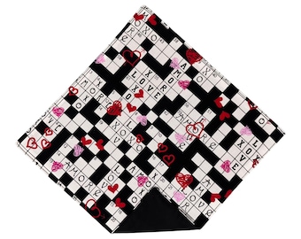 Valentine Pocket Square - Sweetheart Crossword Cotton Handkerchief - Adult Sizing - Handcrafted in the USA