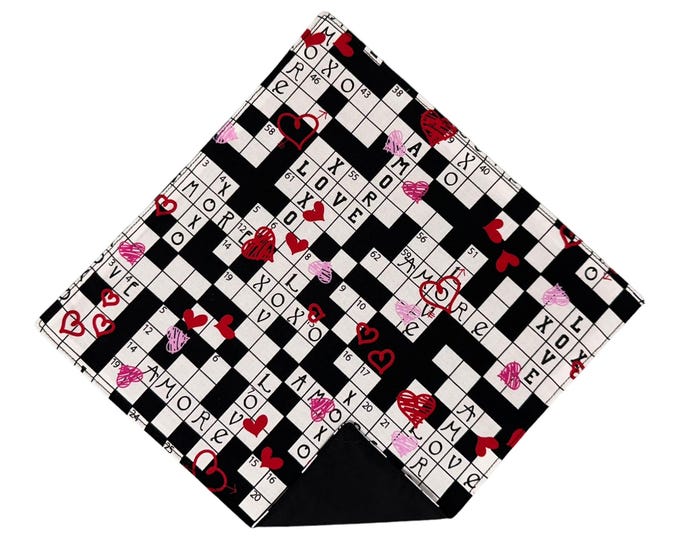 Valentine Pocket Square - Sweetheart Crossword Cotton Handkerchief - Adult Sizing - Handcrafted in the USA