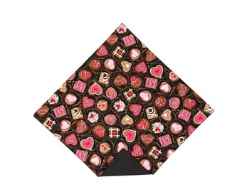 Valentine Pocket Square - Sweetheart Chocolates Cotton Handkerchief - Adult Men's Sizing - Handcrafted in the USA