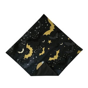Halloween Pocket Square: Black & Gold Bats - Reversible Cotton Handkerchief