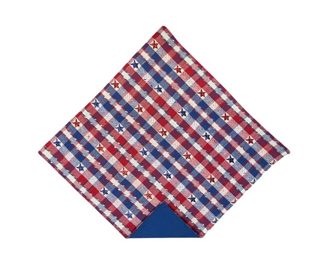 Handkerchief Pocket Square - Patriotic Plaid - Adult Men's Sizing - Handcrafted in the USA