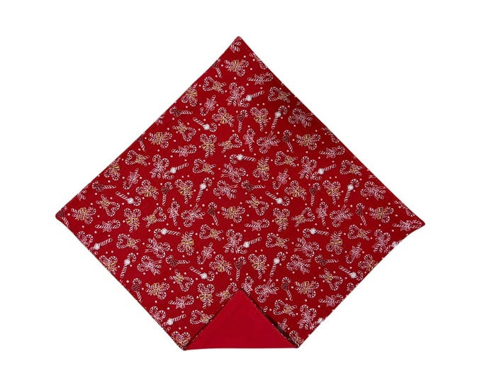 Holiday Pocket Square - Red & Silver Christmas Candy Canes - Adult Men's Sizing - Handcrafted in the USA