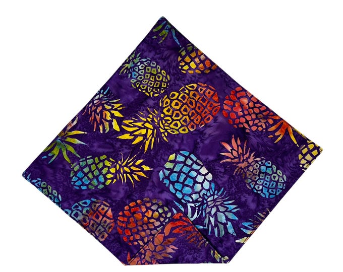 Pocket Square Handkerchief - Purple Pineapple Floral Pattern - Hawaiian Premium Cotton Batik - Adult Mens Sizing