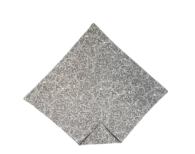 Men's Pocket Square - Grey Paisley - Wedding Prom - Adult Men's Sizing - Handcrafted in the USA