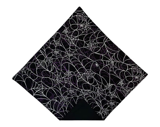 Halloween Pocket Square - Black with Purple and White Spider Webs - Reversible Men’s Handkerchief - Handcrafted in USA