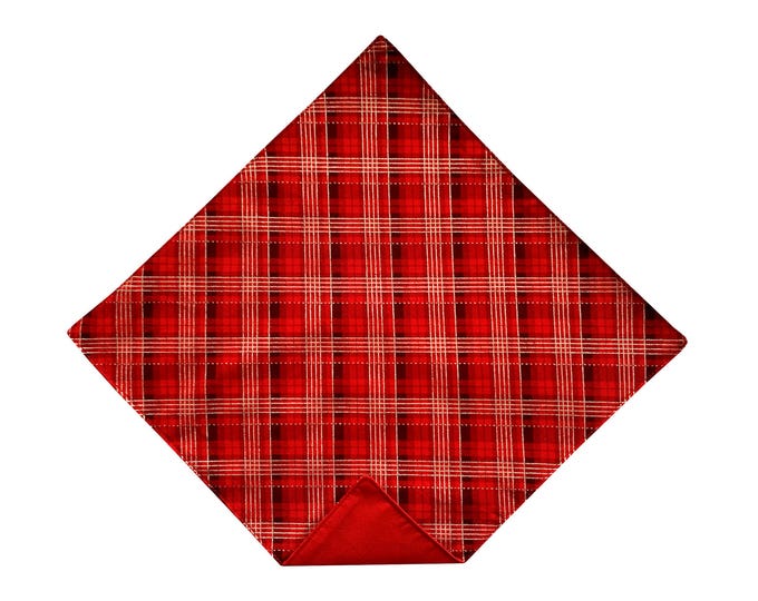 Holiday Pocket Square - Red with Silver Metallic Plaid - Adult Men's Sizing - Handcrafted in the USA
