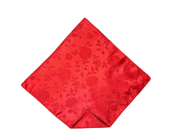 Pocket Square - Red Rose Satin Brocade - Wedding Handkerchief - Adult Men's Sizing - Handcrafted in the USA