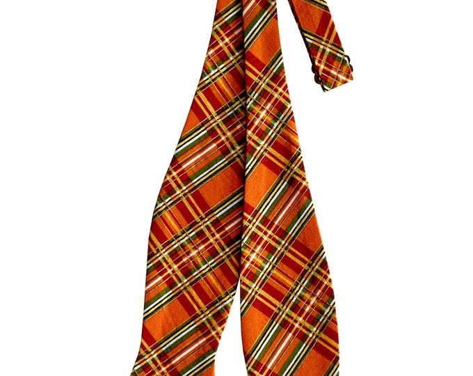 Harvest Orange Plaid Bow Tie: Handmade Cotton Self-Tie, USA Made