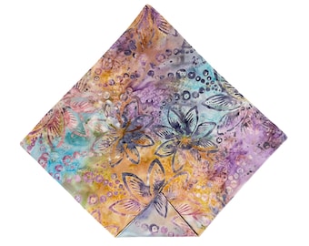 Floral Batik Pocket Square – Hawaiian Cotton, Pastel Spring Colors