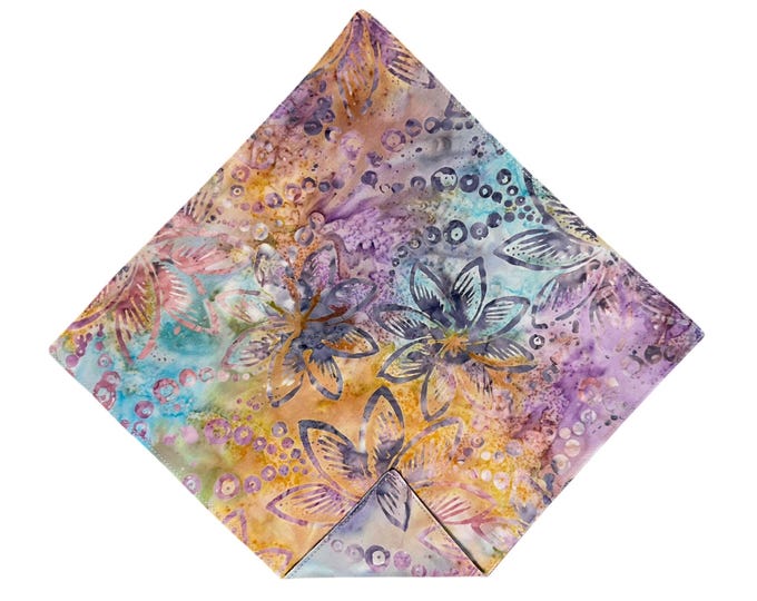 Floral Batik Pocket Square – Hawaiian Cotton, Pastel Spring Colors