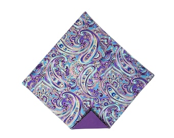 Pocket Square - Purple & Turquoise Paisley - Wedding - Prom Night - Adult Men's Sizing - Handcrafted in the USA