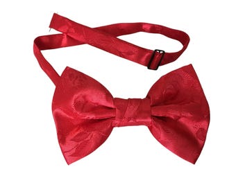 Handmade Pre-tied Bow Tie - Red Rose Satin Jacquard - Adult Men's Sizing - Crafted in the USA