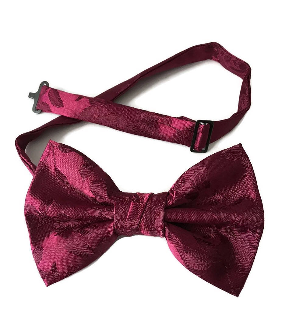 Handmade Pre-Tied Bow Tie - Burgundy Rose Satin Jacquard - Adult Men's ...