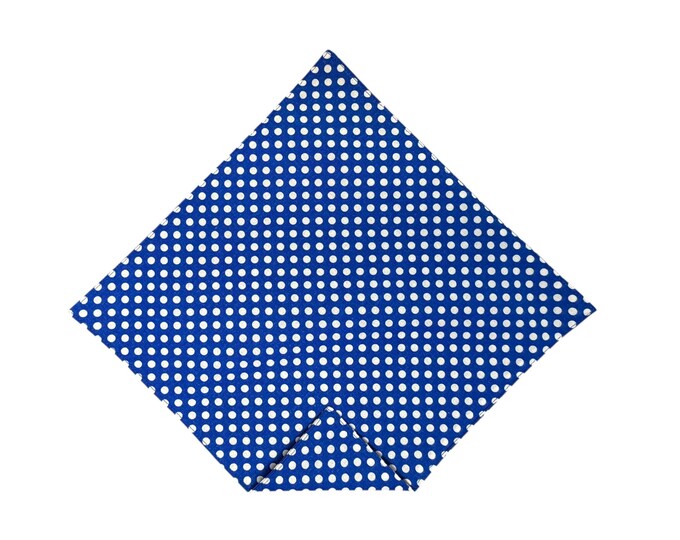 Handkerchief Pocket Square - Royal Blue & White Polka Dot - Adult Men's Sizing - Handcrafted in the USA