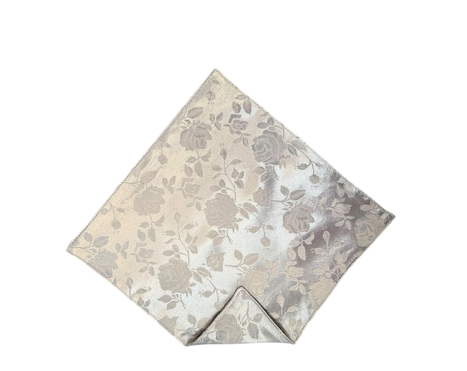 Silver Grey Rose Jacquard Pocket Square: Satin Wedding Handkerchief