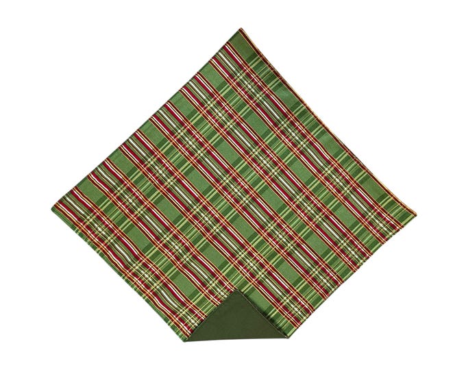 Holiday Plaid Pocket Square - Green, Red, and Gold Metallic