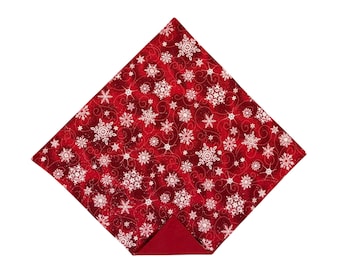 Holiday Pocket Square - Red Snowflakes - Cotton Handkerchief - Adult Men's Sizing - Crafted in the USA