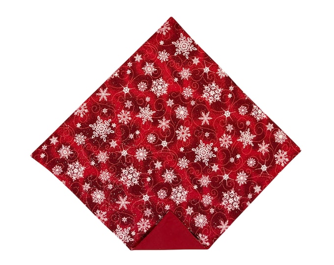 Holiday Pocket Square - Red Snowflakes - Cotton Handkerchief - Adult Men's Sizing - Crafted in the USA
