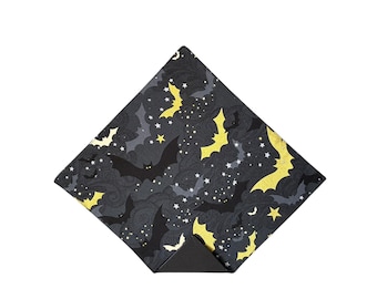 Halloween Pocket Square: Black & Gold Bats - Reversible Cotton Handkerchief