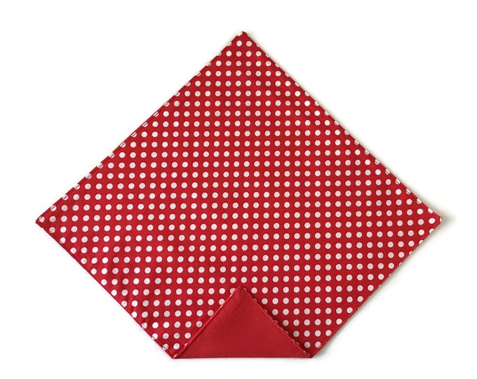 Handkerchief Pocket Square - Red & White Polka Dot - Adult Men's to Baby Sizing - Handcrafted in the USA