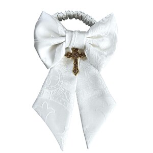 Boys Communion Armband - Clergy White Satin with Gold Cross Charm - Religious Brocade - Boys Sizing - Handcrafted in the USA