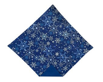 Holiday Snowflakes Pocket Square: Blue, White & Silver - Handcrafted USA