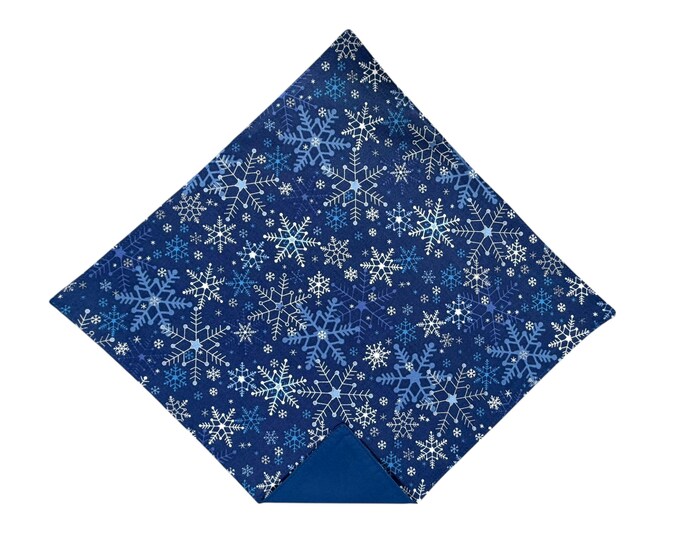 Holiday Snowflakes Pocket Square: Blue, White & Silver - Handcrafted USA
