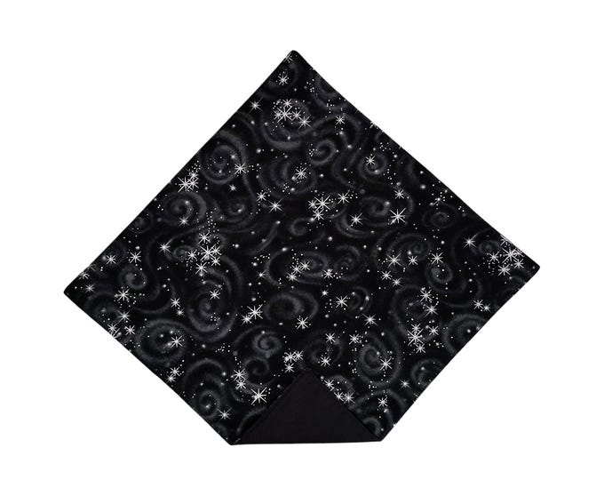 Pocket Square - Black & Silver Stars - Prom Wedding Handkerchief - Adult Mens Sizing - Handcrafted in the USA