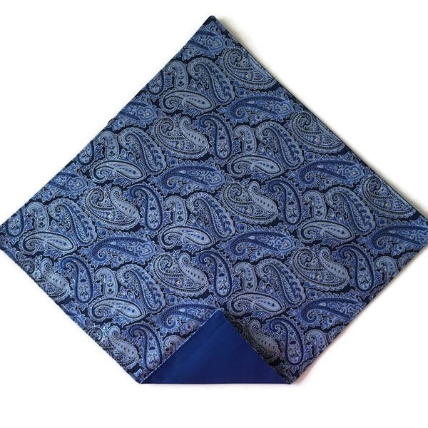 Handkerchief Pocket Square - Paisley Design in Shades of Blue - Adult Men's and Boys Sizing - Handcrafted in the USA