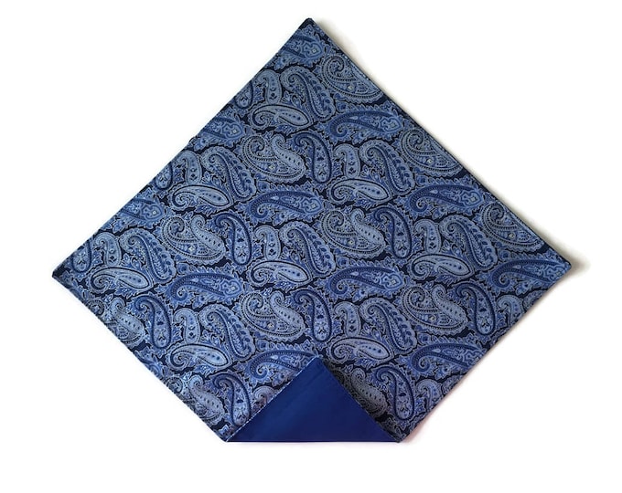 Handkerchief Pocket Square - Paisley Design in Shades of Blue - Adult Men's and Boys Sizing - Handcrafted in the USA