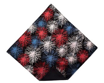 Patriotic Pocket Square - Fireworks Shiny Foil - Adult Men's Sizing - Handcrafted in the USA