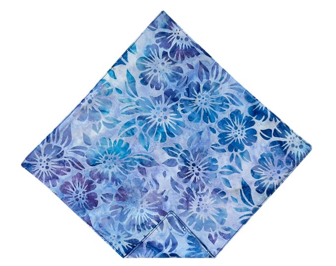 Pocket Square Handkerchief - Vibrant Blues Floral Pattern - Hawaiian Premium Cotton Batik - Adult Mens Sizing