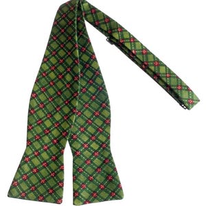 Handmade Christmas Plaid Bow Tie: Green, Red & Gold Metallic