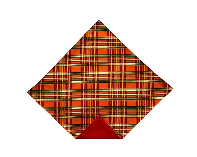 Handkerchief Pocket Square - Harvest Orange Plaid with Gold Accents - Men’s Accessory - Fall Wedding Pocket Square - Handcrafted in USA