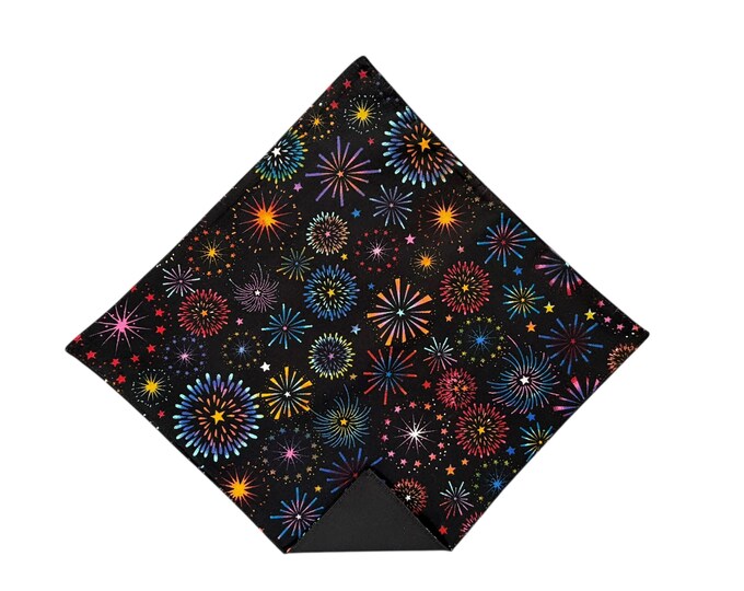 Holiday Pocket Square - Multi Colored Firework - Cotton Handkerchief - Adult Men's Sizing - Handcrafted in the USA