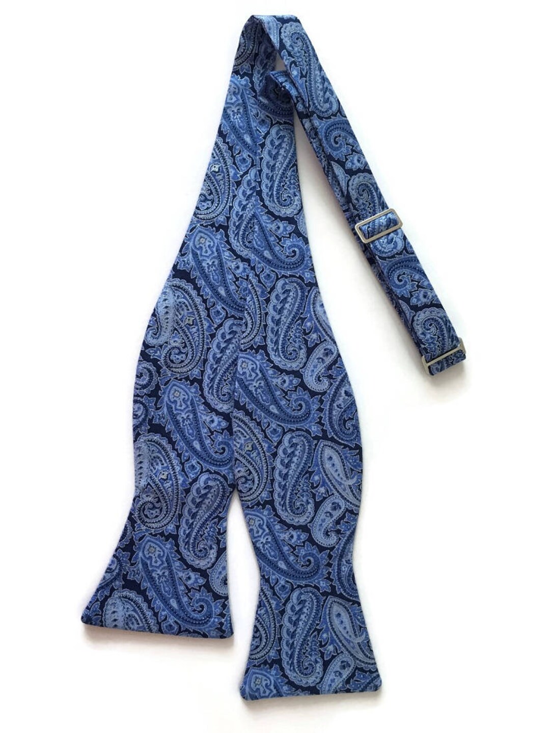 Handmade Self-tie Bow Tie - Blue Paisley Accented With Silver Metallic Design Bow Tie - Adult ...