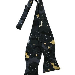 Halloween Bow Tie: Black & Gold Bats, Handmade Self-Tie