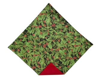 Holiday Pocket Square - Green & Red Christmas Holly Berries - Adult Men's Sizing - Crafted in the USA