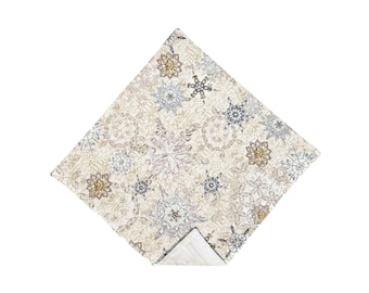 Handmade Metallic Snowflake Pocket Square - Champagne Winter Wedding Hanky