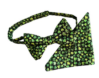Shamrock Bow Tie & Pocket Square Set – St. Patrick's Day Cotton