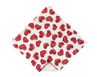 Valentine Pocket Square - Red Glitter Hearts, Handmade Cotton Handkerchief
