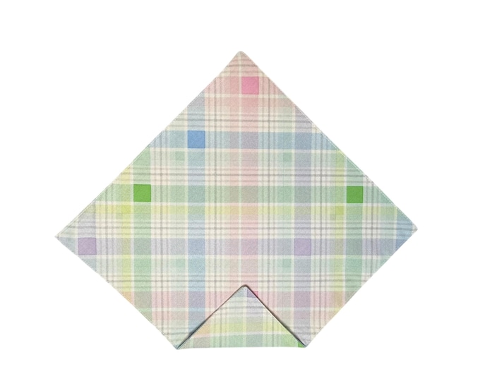 Spring Pocket Square - Easter Holiday Pastel Plaid - Handkerchief - Adult Men's Sizing - Handcrafted in the USA